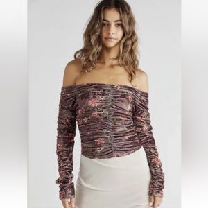 🌺NWT Free People Reina Top Floral Velvet Ruched🌺